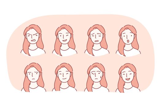 Different emotions and variety of facial expressions concept