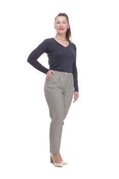 attractive woman in grey trousers .isolated on a white