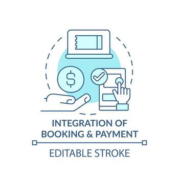Integration of booking and payment turquoise concept icon