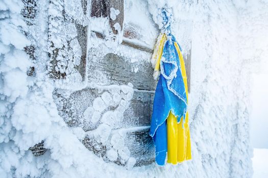 National flag of Ukraine frozen on mountain