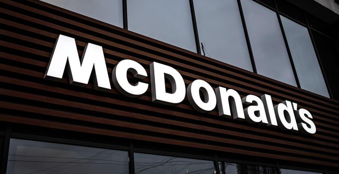 Signboard of McDonalds restaurant