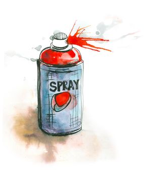 Color spray can aerosol graffiti street watercolor illustration