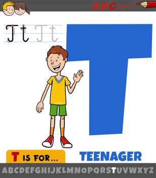 letter T from alphabet with cartoon teenager character