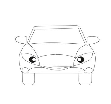 Car cartoon character, Isolated coloring book
