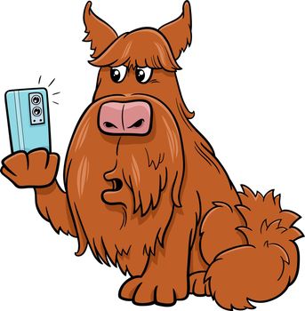 cartoon dog taking a selfie with smart phone