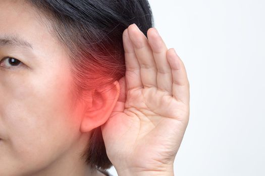 Seniors woman hearing loss , Hard of hearing