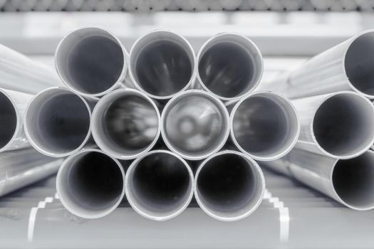 PVC pipes stacked in construction site