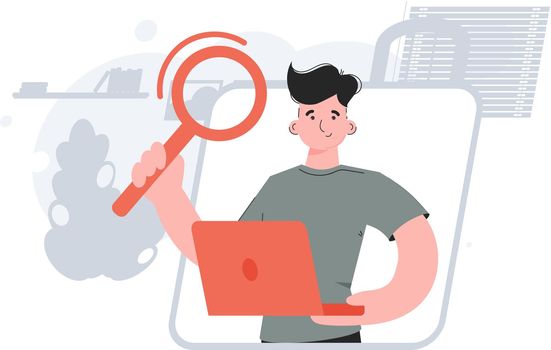 The guy is waist-deep holding a magnifying glass. Search. Element for presentations, sites.