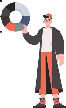 A man stands in full growth with a color wheel. Isolated. Element for presentations, sites.