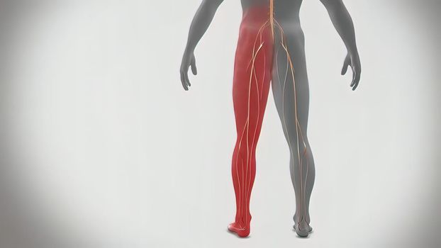 Left lower lower back nerve problem. 3D Medical 3D illustration