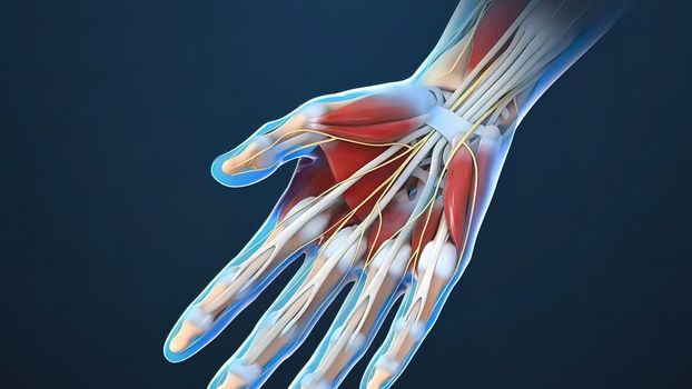 Human hand nerves and tendon