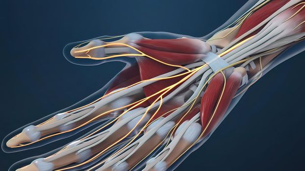 Human hand nerves and tendon