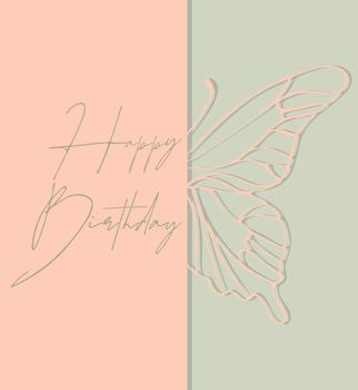 Happy Birthday beige pastel postcard vintage style, butterfly, scrapbooking, for congratulations.