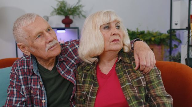 Sad senior family couple grandparents, Illness, anxiety, depressed, feeling bad annoyed, problems