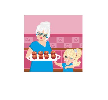 Grandma baking cookies with her granddaughter