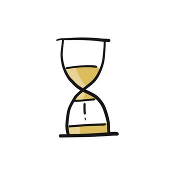 Golden hourglass isolated on white background. Vintage sandglass with sand inside to measure time. Sketch for your design. Vector illustration.