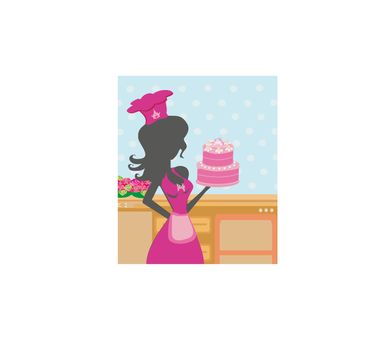 Housewife cooking cake in the kitchen