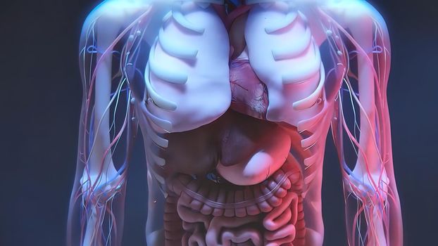 Human anatomy and internal organs on black back ground, 3D Medical