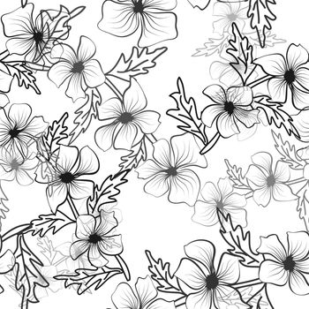 Black outlines of flowers on white background. Floral texture repeat modern pattern. Seamless pattern tile. Modern black outlines of flowers, great design for any purposes.