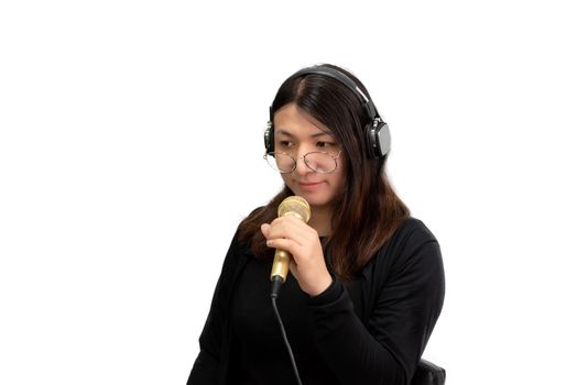 Woman (LGBTQ) singer sing a song with microphone