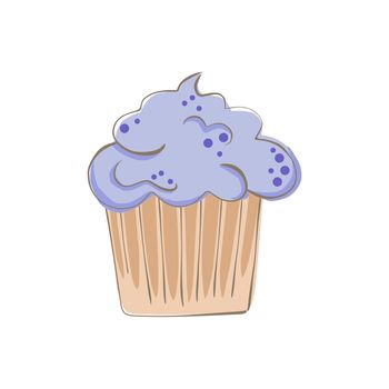 hand drawn cupcake with cream and topping. simple cartoon food illustration of cake