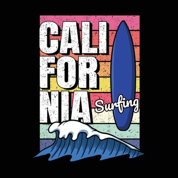 California surfboard retro vector illustration