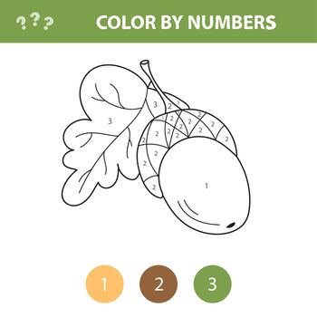 Acorn. Color by numbers. Coloring book. Educational puzzle game for children