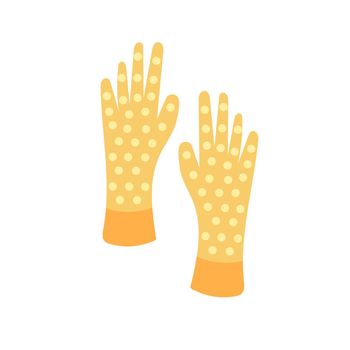 Garden gloves isolated icon. Yellow gloves with white dots. Flat vector