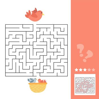 Maze game for children, education worksheet. Bird and nest with chicks