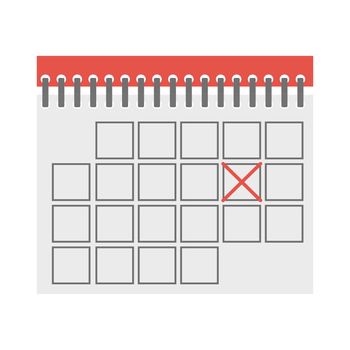 Icon of flip calendar page with crossed date. Icon on white background