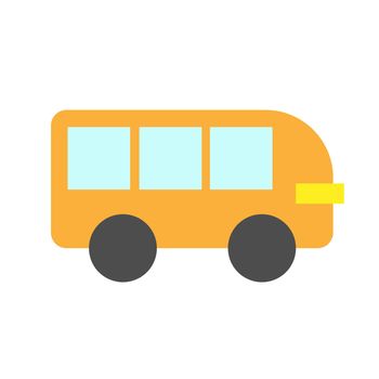 Cartoon compact yellow bus with windows. Simple flat icon on white