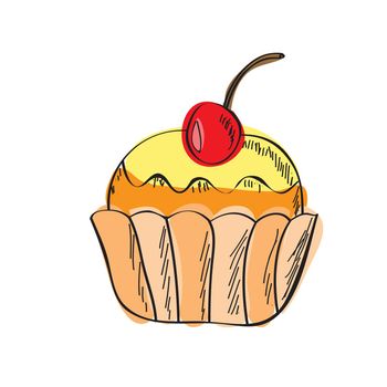 Cupcake hand drawn vector doodle illustration. Cartoon cake
