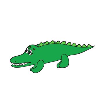 Cute friendly green crocodile with raised tail. Happy smiling alligator