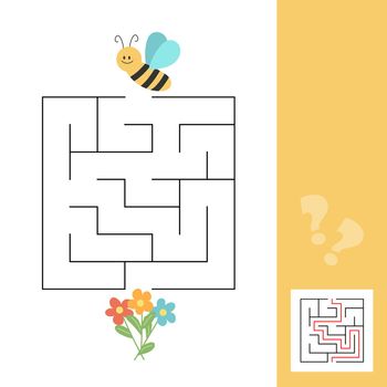 Maze puzzle for children. Help bee find flower. Kids activity sheet.