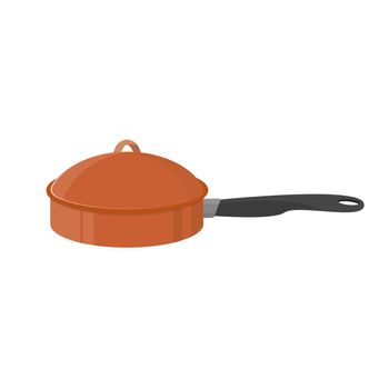 Detailed saucepan with lid symbol, cartoon style on white. Kitchenware. Cooking