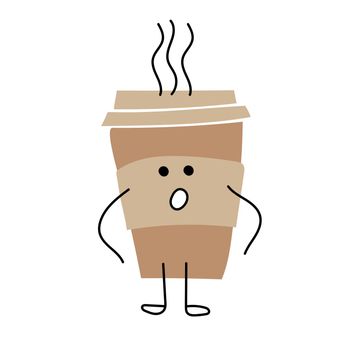 Coffee cup - funny cartoon character with emotion of surprise - white background