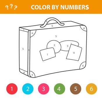 Travel suitcase. Color by numbers. Coloring book for children.