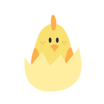 Cute cartoon chicken. Funny yellow chicken in hand drawn simple style, vector