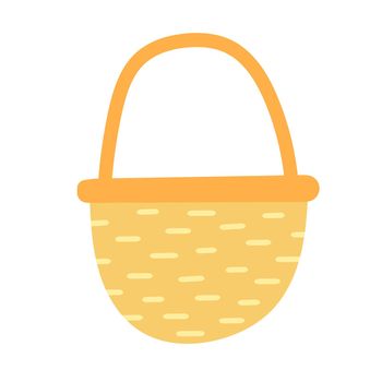 Wicker basket icon, empty wicker basket illustration in flat cartoon design