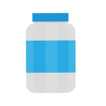 Plastic jar for pills. Empty container, bottle, vector icon isolated on white