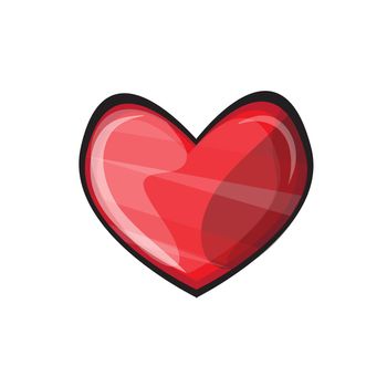 Heart shaped red icon, GUI decorations. Cartoon vector isolated on white