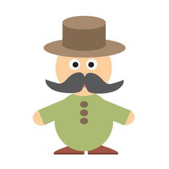 Vector flat icon of worker. Farmer vector icon. Man with mustache in hat avatar