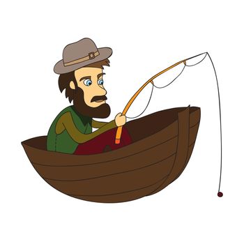 Fisherman in a boat. A simple cartoon picture on a white background.