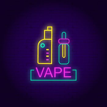 Vape Shop Logo Neon Vector. Rainbow e-liquids concept, Vape neon sign design template, light banner, night bright advertising for Vaping store, Trendy modern design. Vector Illustration EPS