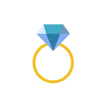 Flat icon - Wedding golden ring with blue diamond
