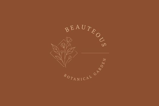 Romantic organic natural wildflower bud stem leaves rhombus frame minimalist logo vector
