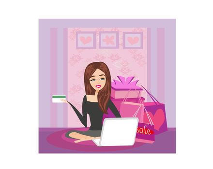 Happy Woman shopping online .Internet Shopping 