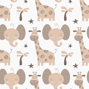 Seamless pattern with cute wild animal. African safari. Vector illustration Scandinavian style flat design. Concept for kids, textile print, poster, card EPS