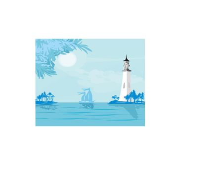 Lighthouse seen from a tiny beach