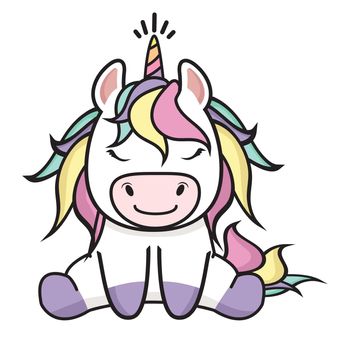Cute unicorn sitting cartoon vector